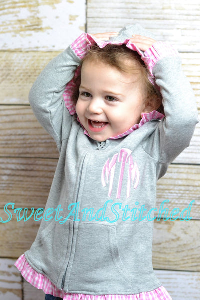 Monogrammed Girls Jacket, Monogrammed zip up hoodie