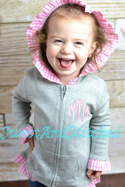 Monogrammed Girls Jacket, Monogrammed zip up hoodie