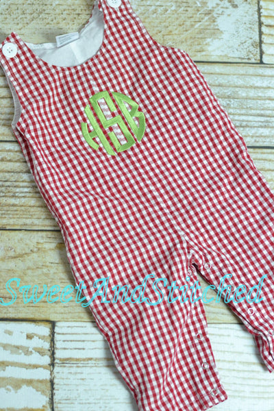 Personalized Baby Boy Christmas outfit - red corduroy monogrammed Christmas overalls