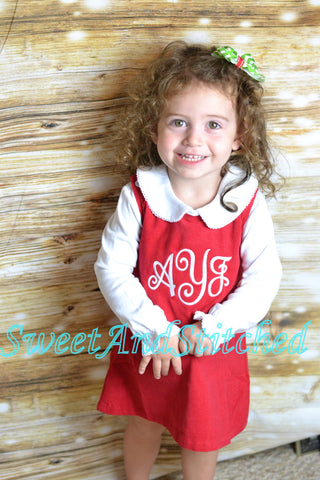 Girls Christmas or Valentine's dress - Monogrammed Christmas or Valentine's outfit- Corduroy Christmas jumper