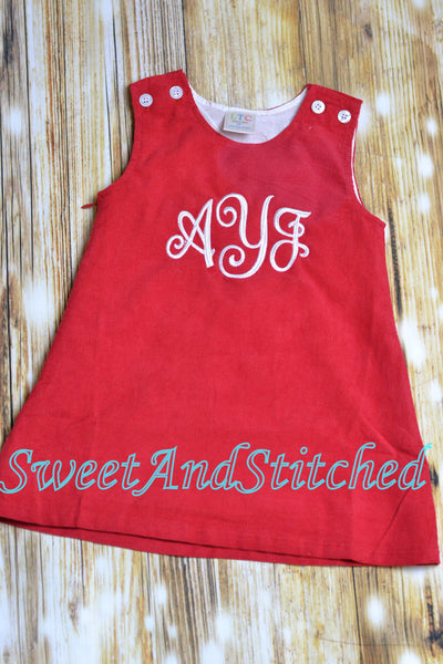 Girls Christmas or Valentine's dress - Monogrammed Christmas or Valentine's outfit- Corduroy Christmas jumper