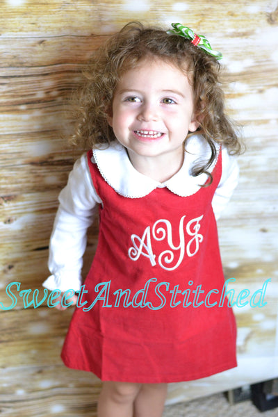 Girls Christmas or Valentine's dress - Monogrammed Christmas or Valentine's outfit- Corduroy Christmas jumper