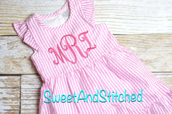 Monogrammed Seersucker dress, pink toddler dress