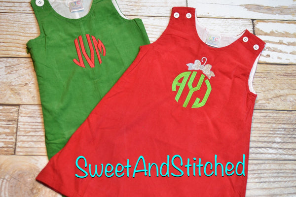 Girls Christmas dress - Monogrammed Christmas dress- Corduroy Christmas jumper - Christmas ornament dress