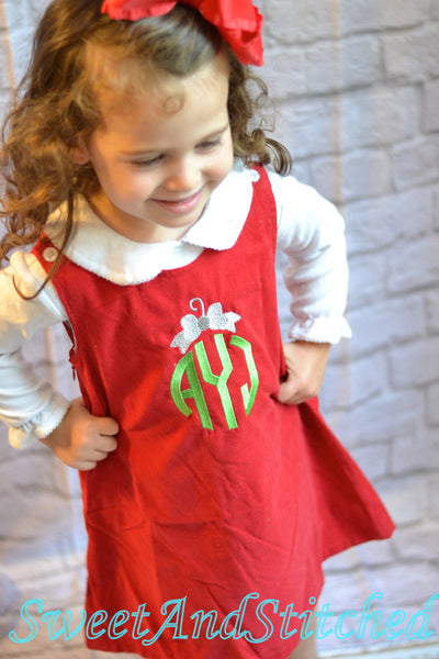 Girls Christmas dress - Monogrammed Christmas dress- Corduroy Christmas jumper - Christmas ornament dress