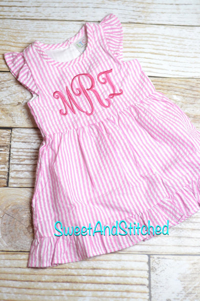 Monogrammed Seersucker dress, pink toddler dress