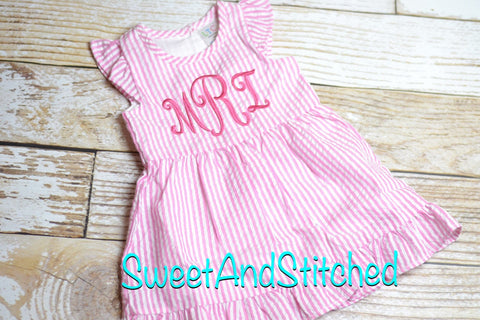 Monogrammed Seersucker dress, pink toddler dress