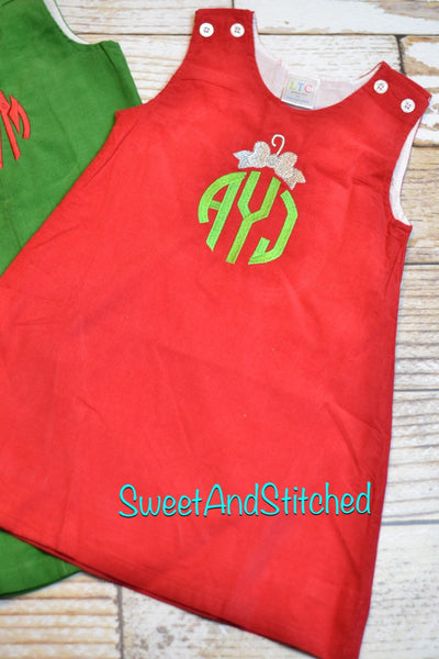 Girls Christmas dress - Monogrammed Christmas dress- Corduroy Christmas jumper - Christmas ornament dress