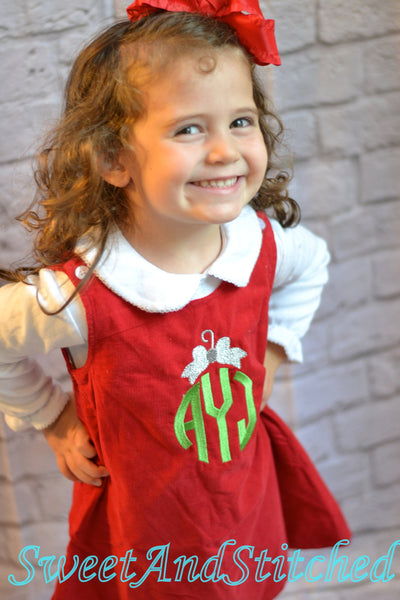 Girls Christmas dress - Monogrammed Christmas dress- Corduroy Christmas jumper - Christmas ornament dress