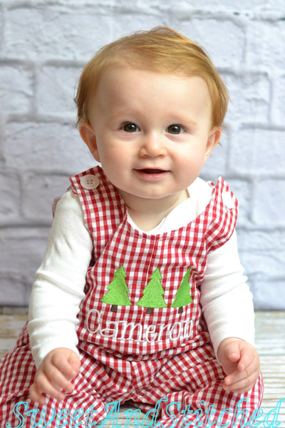 Personalized Baby Boy Christmas outfit - red corduroy monogrammed Christmas overalls