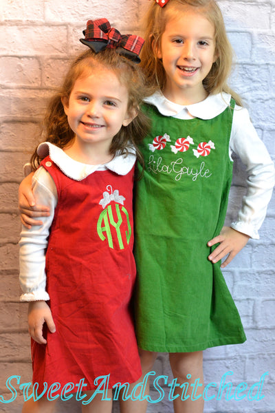 Girls Christmas dress - Monogrammed Christmas dress- Corduroy Christmas jumper - Christmas ornament dress