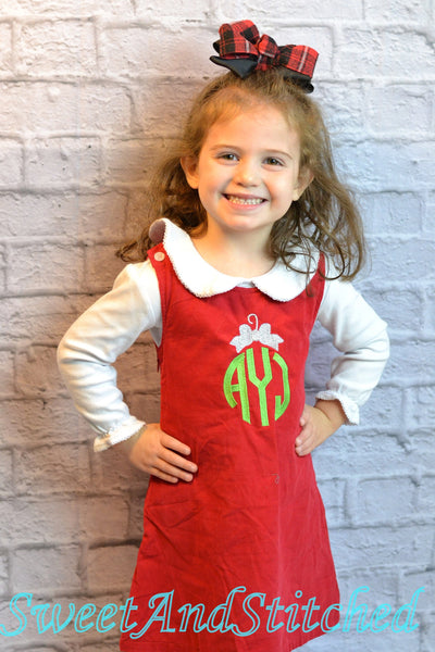 Girls Christmas dress - Monogrammed Christmas dress- Corduroy Christmas jumper - Christmas ornament dress