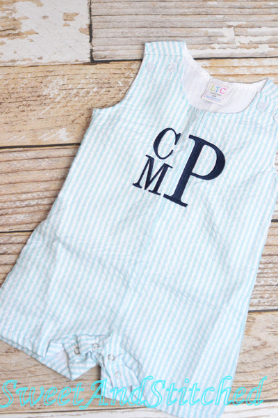 Monogrammed Boys Easter Romper, Baby boy Easter bunny Outfit