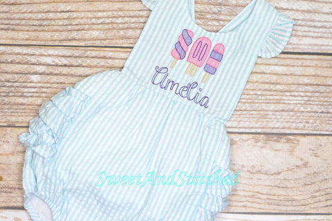 Monogrammed baby girl popsicle birthday outfit, 1st birthday outfit, personalized cake smash outfit with popsicles, cake smash romper