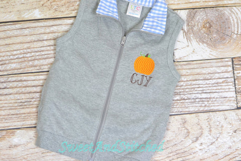 Monogrammed Boys pumpkin outfit, boys pumpkin vest