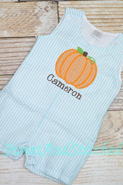 Monogrammed Boys Pumpkin Romper, Boys personalized fall outfit