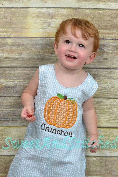 Monogrammed Boys Pumpkin Romper, Boys personalized fall outfit