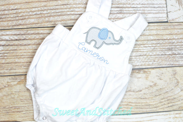 Monogrammed baby boy elephant outfit, elephant cake smash outfit, baby boy sunsuit bubble, boys monogrammed elephant outfit