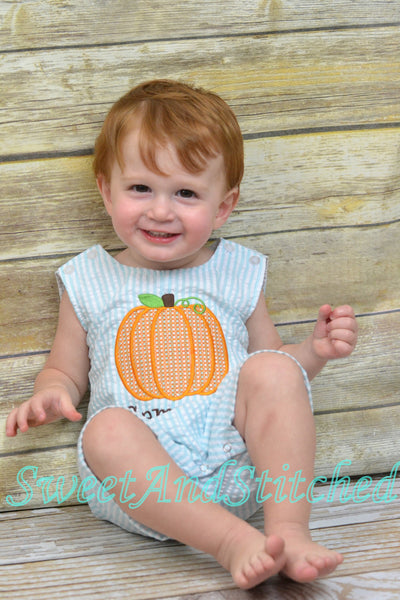 Monogrammed Boys Pumpkin Romper, Boys personalized fall outfit