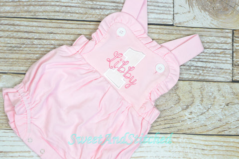 Monogrammed girls birthday outfit with number and name, girls birthday bubble cake smash outfit, 1st birthday cake smash outfit