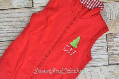 Monogrammed Boys Christmas vest, Monogrammed Christmas tree outfit for boys