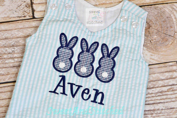 Monogrammed Boys Easter Romper, Baby boy Easter bunny Outfit