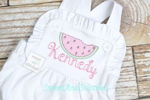 Monogrammed baby girl ruffle bubble with watermelons, girls summer watermelon outfit