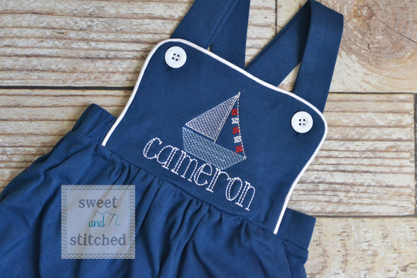 Monogrammed baby boy sailboat outfit, monogrammed boys beach romper