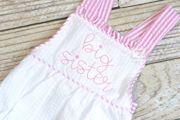 Big Sister outfit, embroidered big sister seersucker romper