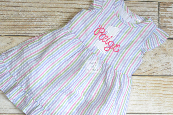 Monogrammed Seersucker 1st Birthday dress, toddler dress