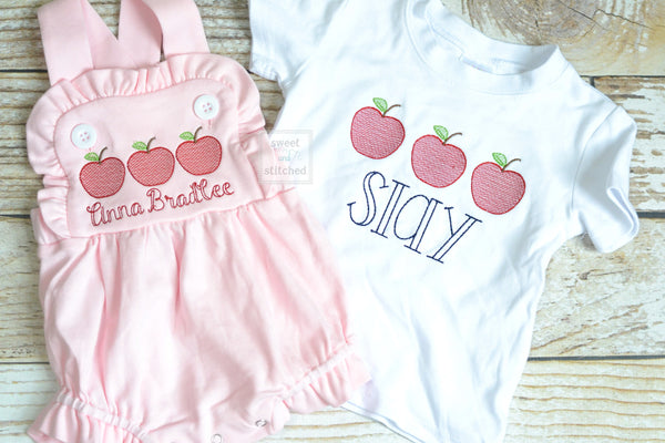 Monogrammed baby girl back to school outfit, monogrammed girls apple back to school bubble romper