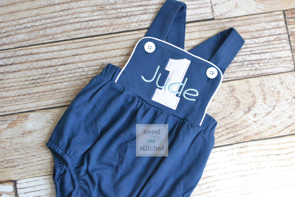 Monogrammed baby boy cake smash outfit, monogrammed boys 1st birthday romper