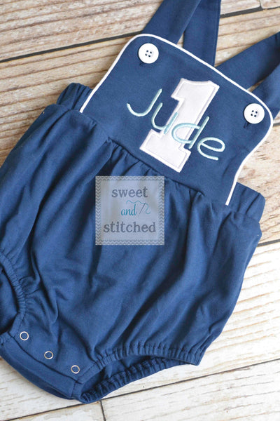 Monogrammed baby boy cake smash outfit, monogrammed boys 1st birthday romper