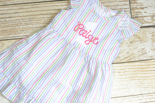 Monogrammed Seersucker 1st Birthday dress, toddler dress