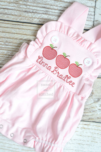 Monogrammed baby girl back to school outfit, monogrammed girls apple back to school bubble romper