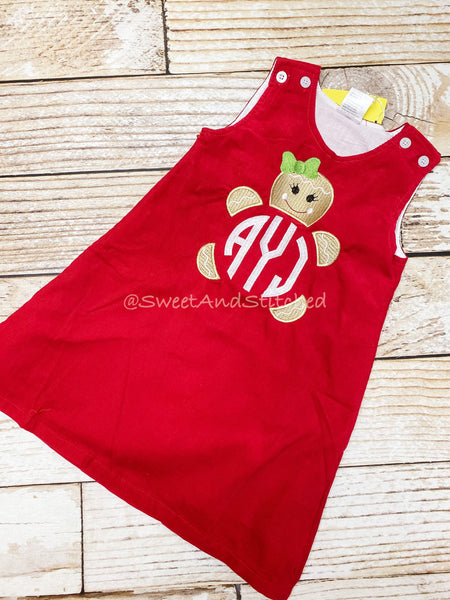 Girls Christmas Gingerbread dress - Monogrammed Christmas Corduroy jumper dress