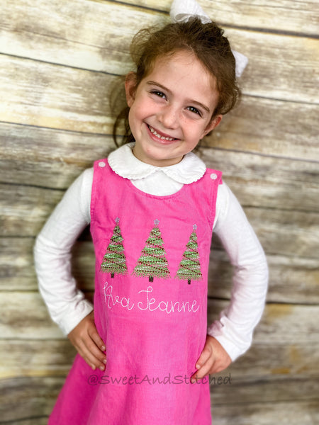 Girls Pink Corduroy Christmas dress - Corduroy Christmas jumper dress