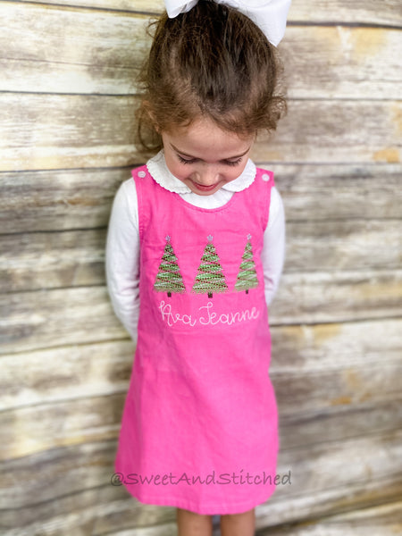 Girls Pink Corduroy BIRTHDAY dress - Monogrammed Pink jumper cake smash dress