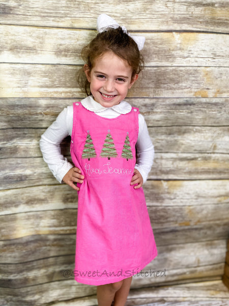 Girls Pink Corduroy Christmas dress - Corduroy Christmas jumper dress