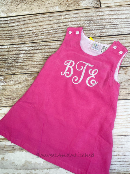 Girls Pink Corduroy BIRTHDAY dress - Monogrammed Pink jumper cake smash dress