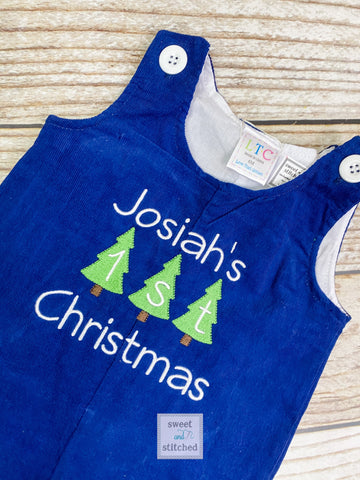 Personalized Baby Boy 1st Christmas outfit - monogrammed Christmas corduroy overalls, my 1st Christmas overalls navy