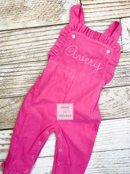 Baby girl monogrammed fall Corduroy outfit, Pink monogrammed overalls, girls Christmas outfit, baby girl valentine's outfit