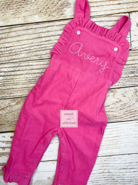 Baby girl monogrammed fall Corduroy outfit, Pink monogrammed overalls, girls Christmas outfit, baby girl valentine's outfit