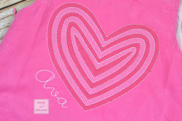 Girls Pink Corduroy Valentine's dress - Monogrammed Pink jumper dress dress with heart design - Corduroy Valentine's outfit