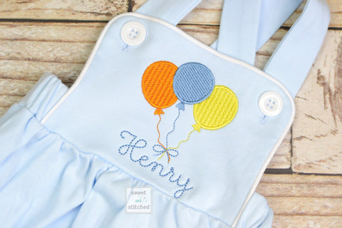 Monogrammed baby boy Birthday romper, personalized boys cake smash 1st birthday bubble with balloon design