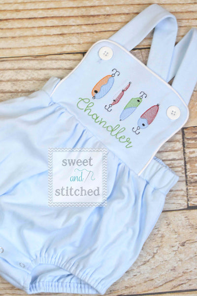 Monogrammed baby boy fishing romper, fishing birthday outfit, fishing themed cake smash outfit, birthday outfit