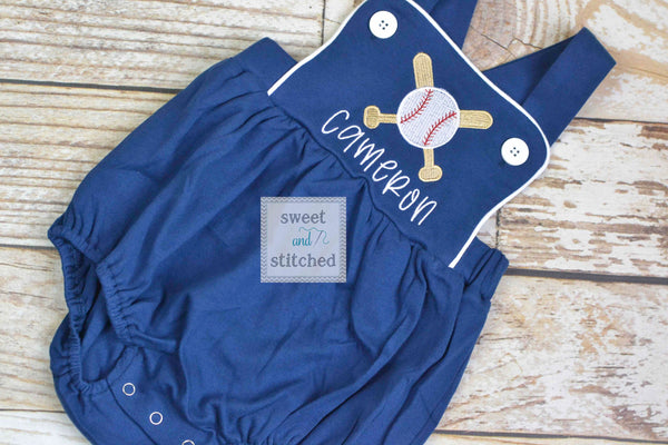 Boys monogrammed baseball bubble, boys little brother baseball romper, baseball outfit for little brother