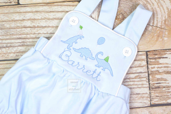 Monogrammed baby boy Birthday romper with dinosaurs, dinosaur birthday outfit,