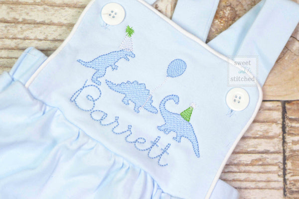 Monogrammed baby boy Birthday romper with dinosaurs, dinosaur birthday outfit,