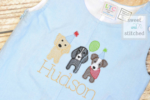 Monogrammed baby boy jon jon with puppies, puppy themed baby boy birthday outfit with name, beach outfit, monogrammed jon jon, cake smash